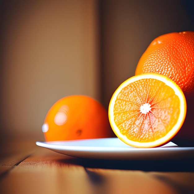 Апельсин на тарелке
