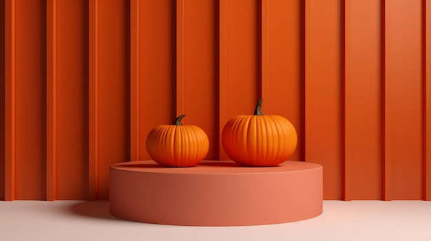 Orange podium for Halloween sale promotion or product Halloween minimal scene 3D podium platform