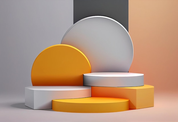 Orange podium and minimal abstract background for Produkt AI Generated