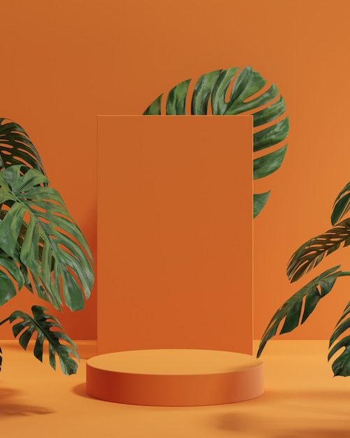 Orange podium on a orange background 3d render