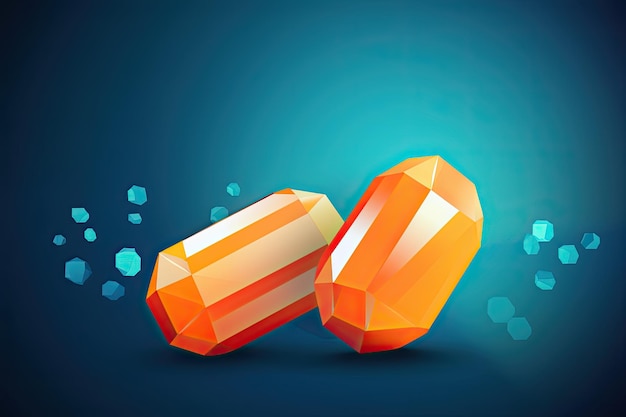 Orange polygon capsule pills on blue background generative ai