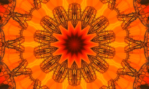 Orange polygonal kaleidoscope pattern, which consist of triangles. Geometric background in Origami style with gradient. Triangular design for your business.