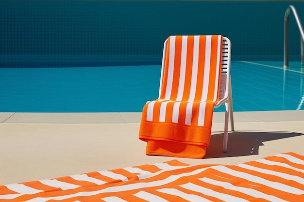 Foto telo da piscina arancione sulla sedia a sdraio