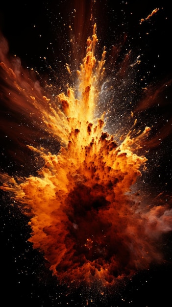 Фото Взрыв оранжевого пороха на черном фоне