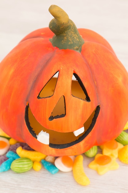 Orange pumpkin halloween and baubles. 