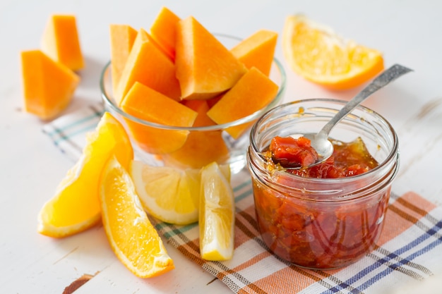 Orange and pumpkin jam ingredients 