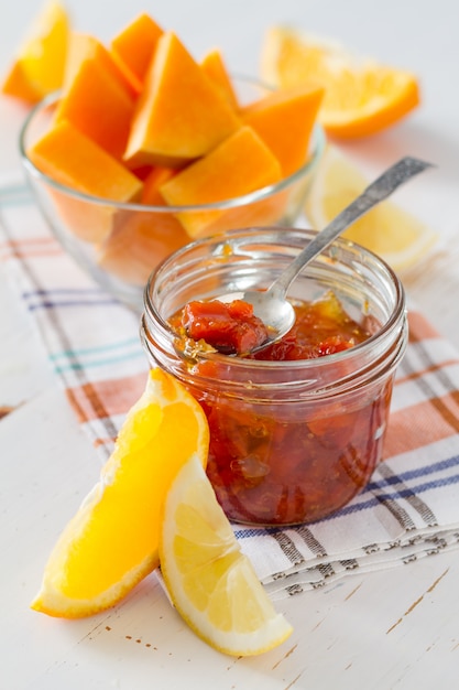 Orange and pumpkin jam ingredients 