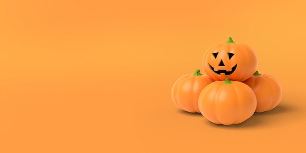 Orange pumpkin on an orange, 3D rendering