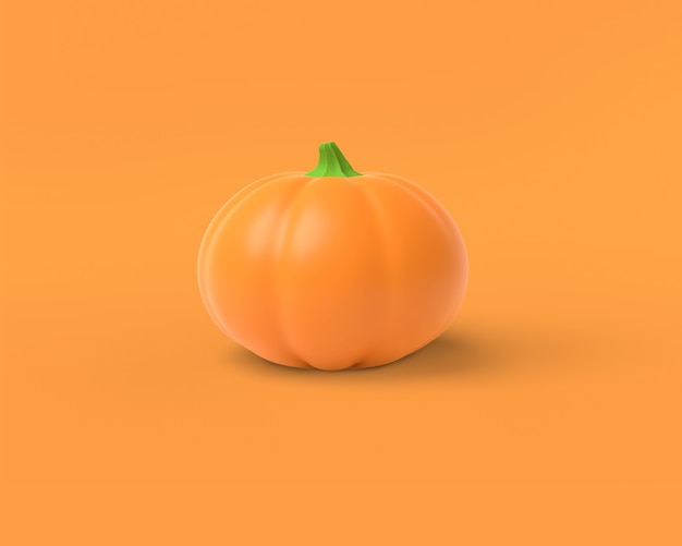 オレンジ色の背景にオレンジ色のカボチャ。 3Dレンダリング。