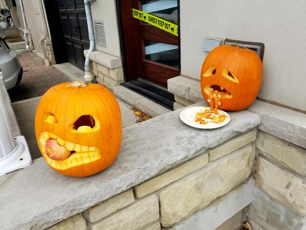 Orange pumpkin on table