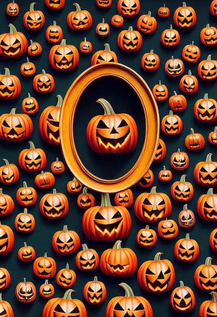 Orange pumpkins lying on surface mirror Halloween holiday