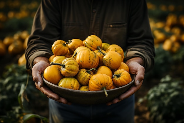 orange pumpkins onn the farm