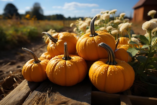 orange pumpkins onn the farm