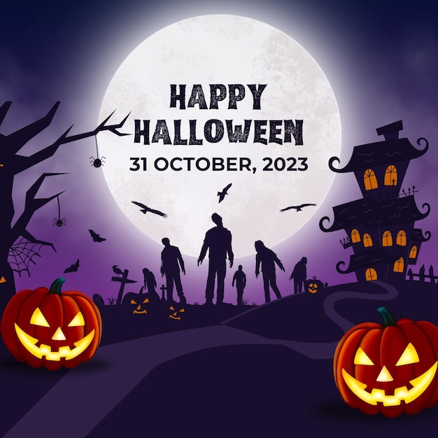 Orange Purple Happy Halloween Facebook Post Square 1