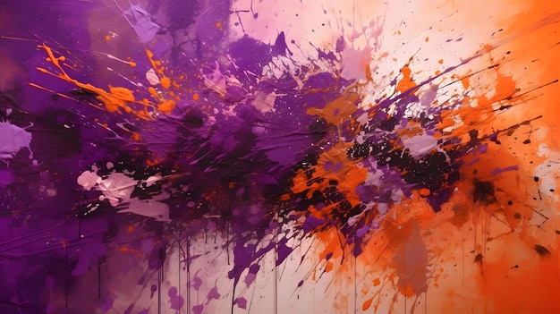An orange and purple painting with purple paint and orange paint.