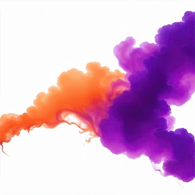 Photo orange and purple smoke cloud on a white background