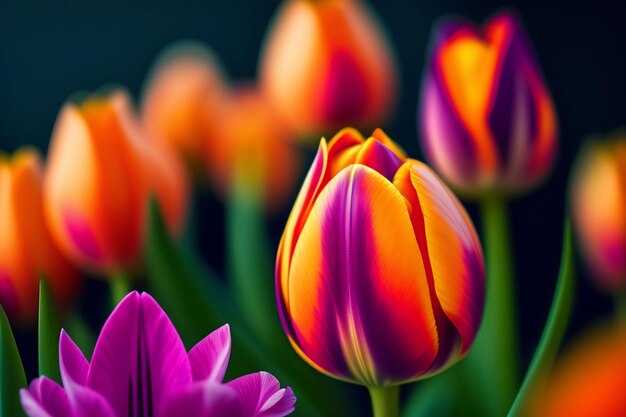 Orange and purple tulips in the garden wallpapers