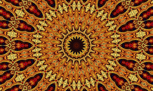 Orange rays stars on black retro textured pattern 70s Abstract unique kaleidoscope background Beautiful kaleidoscope seamless pattern Seamless kaleidoscope texture