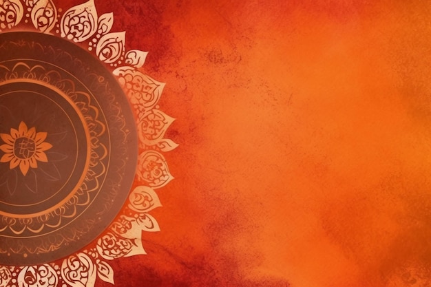 Orange and red background with a mandala and the word diwali on it.