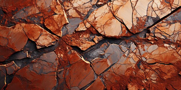 Photo orange red brown rock texture with cracks rough mountain surface close up stone background for design crushed broken crumbled