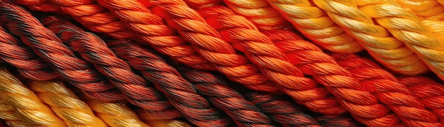 Orange red close up very detailed pattern of ropes panoramic banner generative ai