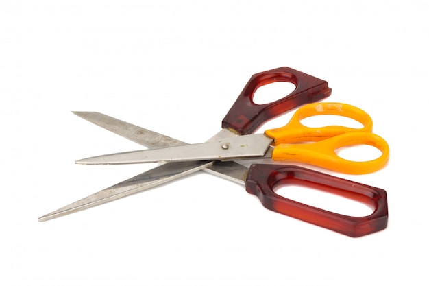 Orange and red scissors. 