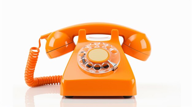 Photo orange retro phone isolated on white background