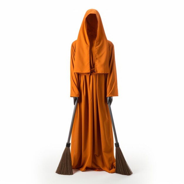 Photo an orange robe and broom on a white background