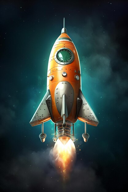 An orange rocket with the word space on it