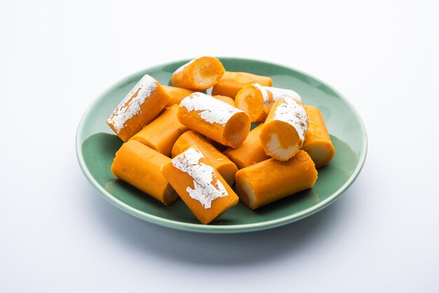 Orange Roll barfee of barfi sweet of Mitlai