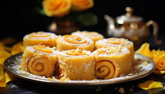 Photo orange roll barfi or barfi sweet or mithai