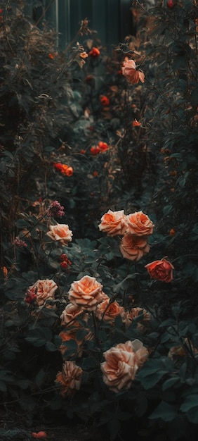 Orange roses in a garden