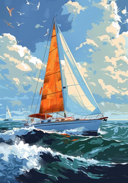 Orange Sails in the Blue Ocean