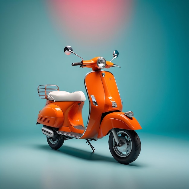 an orange scooter with the word scooter on the front