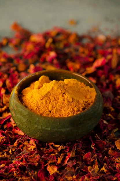 orange seasoning turmeric and dried rose petals