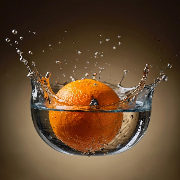 orange sinking in water tank high speed professional photography