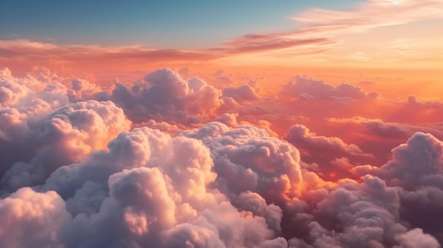 Фото Оранжевое небо и облака сверху