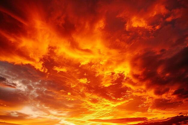 Foto un cielo arancione con nuvole e una persona su una tavola da surf