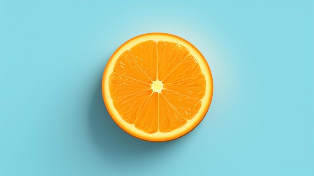 ライトブルーのバックを持つ太陽のコンセプトとしてのオレンジのスライス