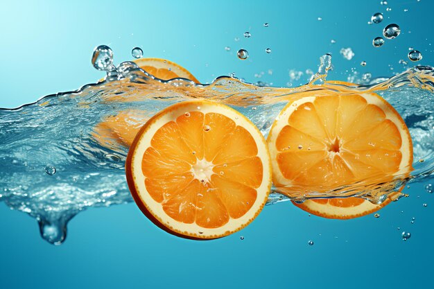 Photo orange slice in blue water
