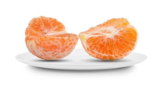 Orange slice isolated in white plate on white background