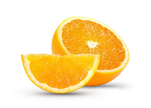 Orange slice on white wall