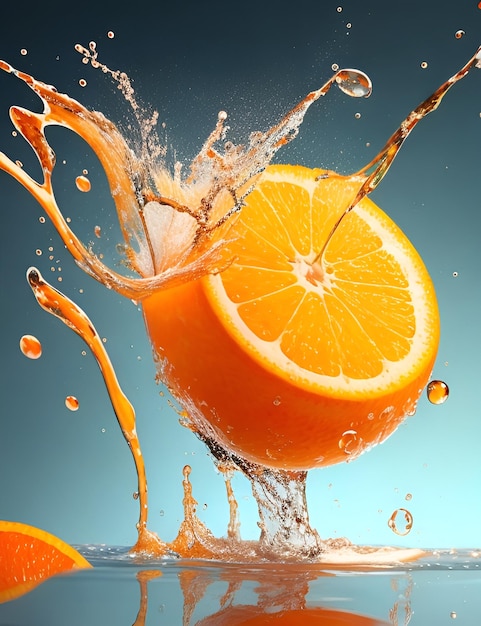 아름다운 물이 튀는 오렌지 조각