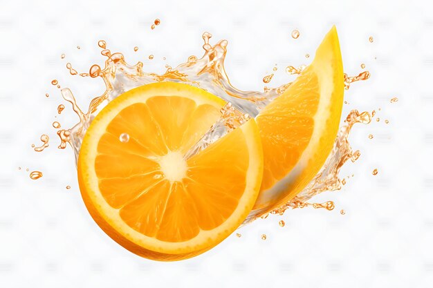 Orange slice with juice splash isolated on transparent background