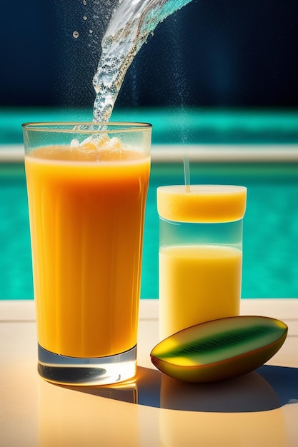 分離されたオレンジ ジュースのスプラッシュとオレンジ スライス