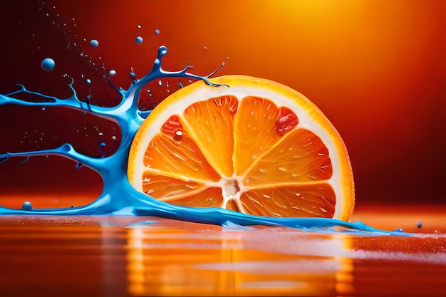 Долька апельсина с брызгами воды