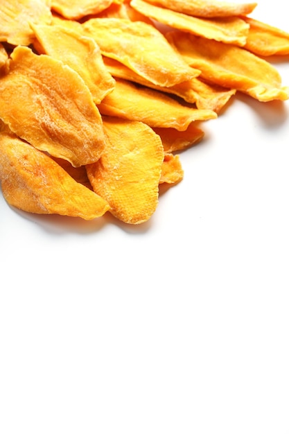 Orange Slices of Dried Sugar Mango Isolated on White Background