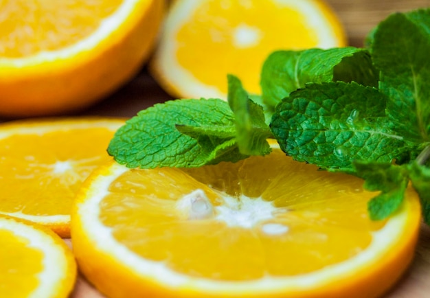 orange slices and mint leaves