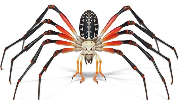 An orange spider in front of a white background