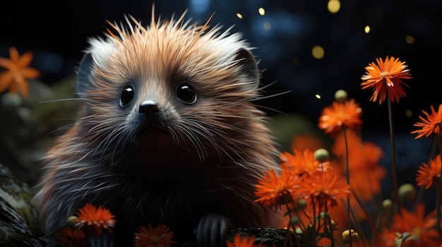 orange spined hairy dwarf porcupine under a cluster Generative Ai